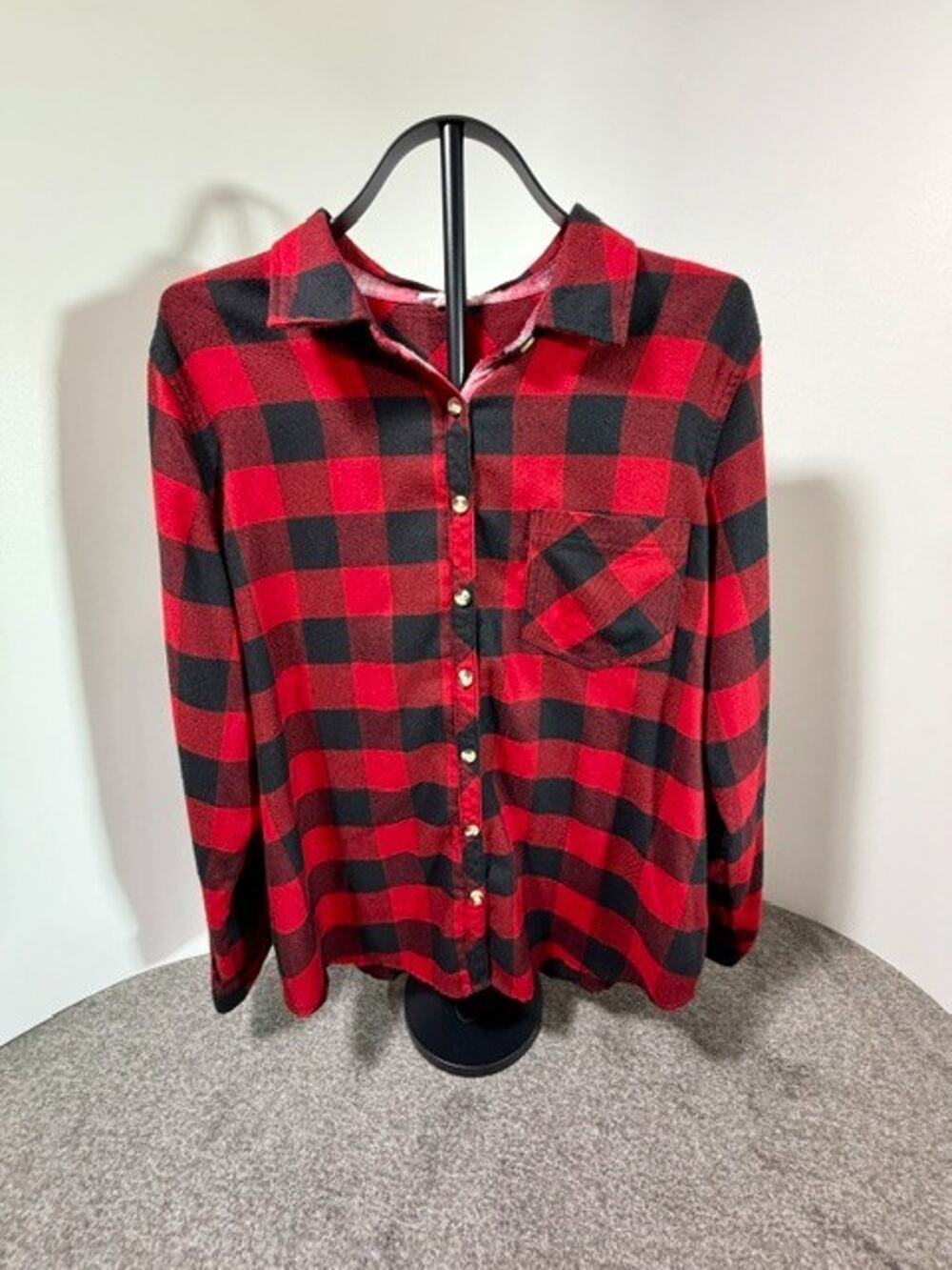 Maurices Women’s 1X Red Black Buffalo Plaid Button Front Flannel Shirt Plus